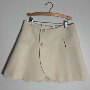 Yeanzuun Beige Wrap Mini Skirt Size Medium Faux Pocket Detail Fall Style